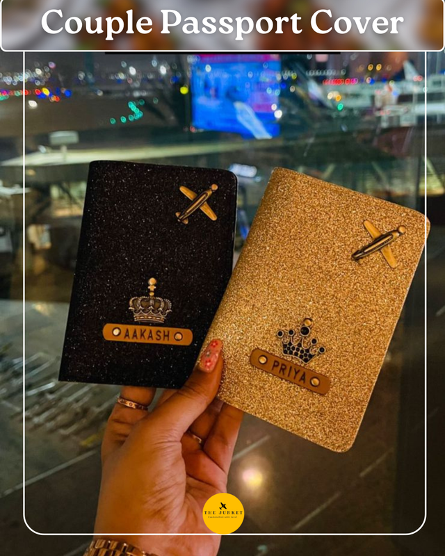 Personalized Glitter Couple Passport Covers & Free Luggage Tags
