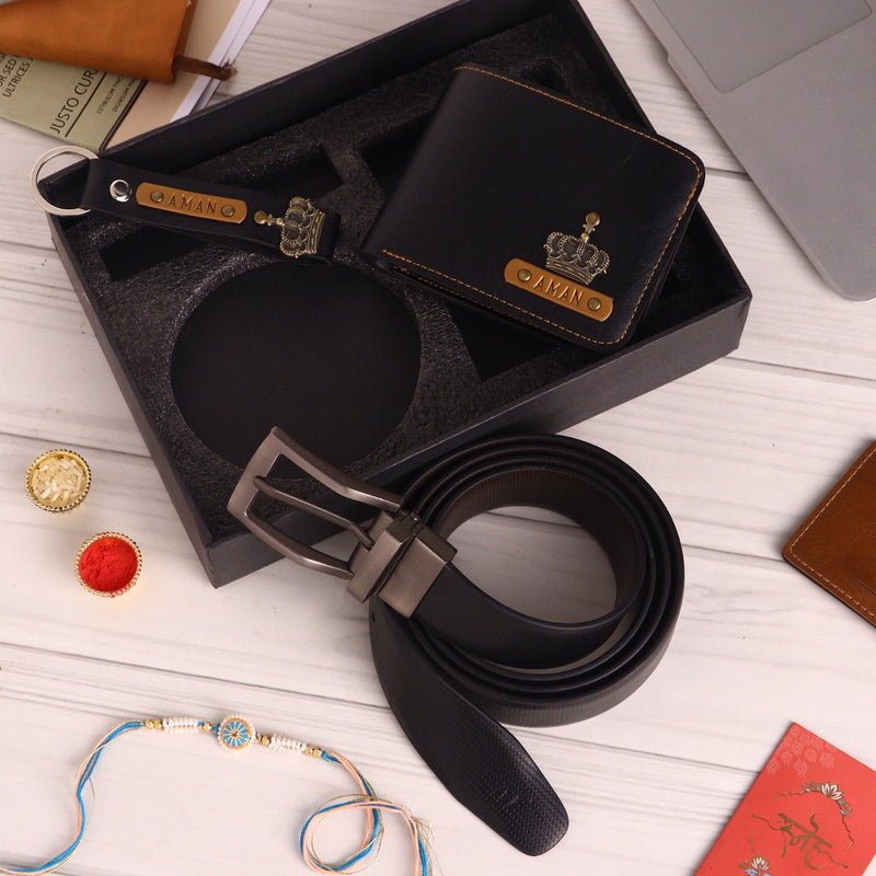 Reversible Textured Black/Brown Belt & Wallet Combo