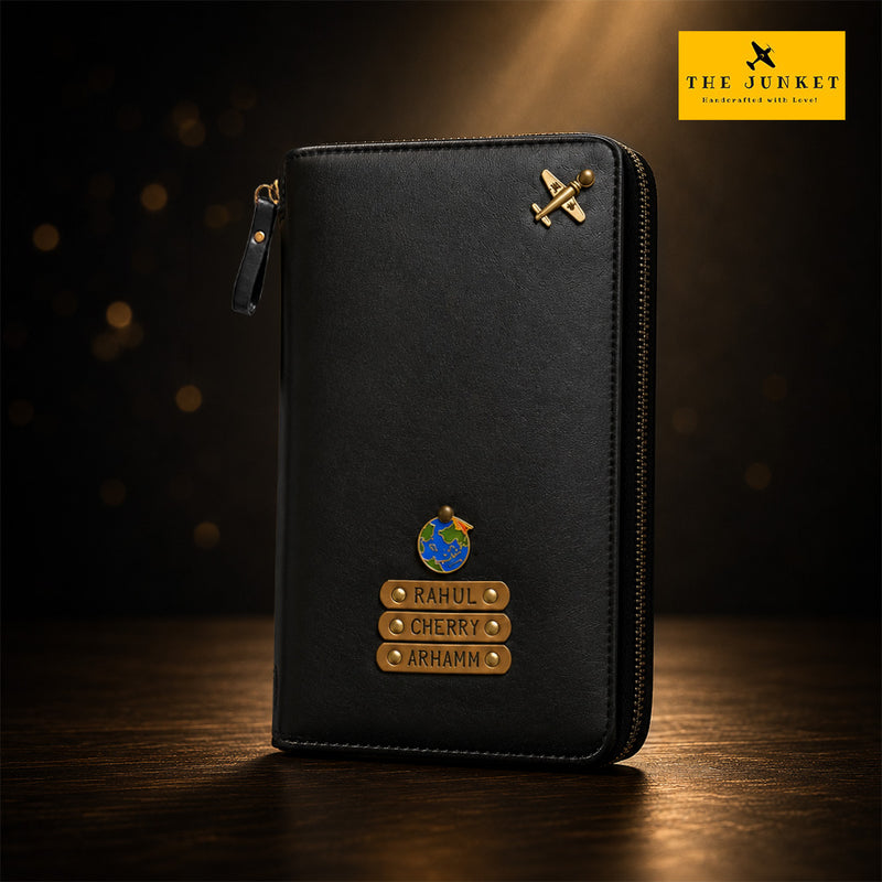 Black Zipper Travel Folder (Holds upto 3 Passports)