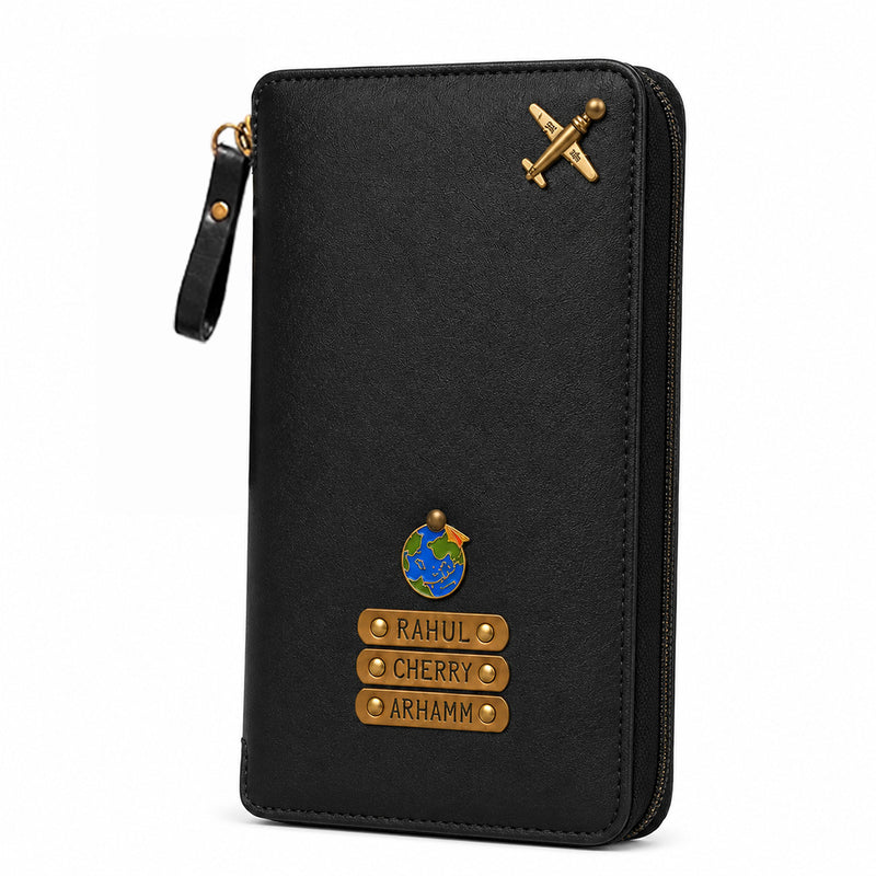 Black Zipper Travel Folder (Holds upto 3 Passports)