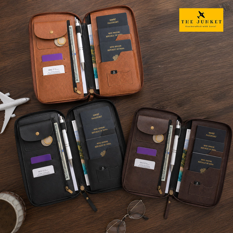 Black Zipper Travel Folder (Holds upto 3 Passports)