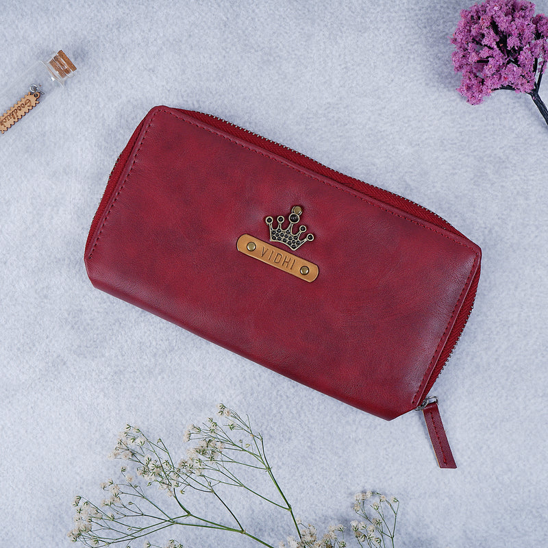 Cherry Red Womens Zip Wallet with Free Keychain