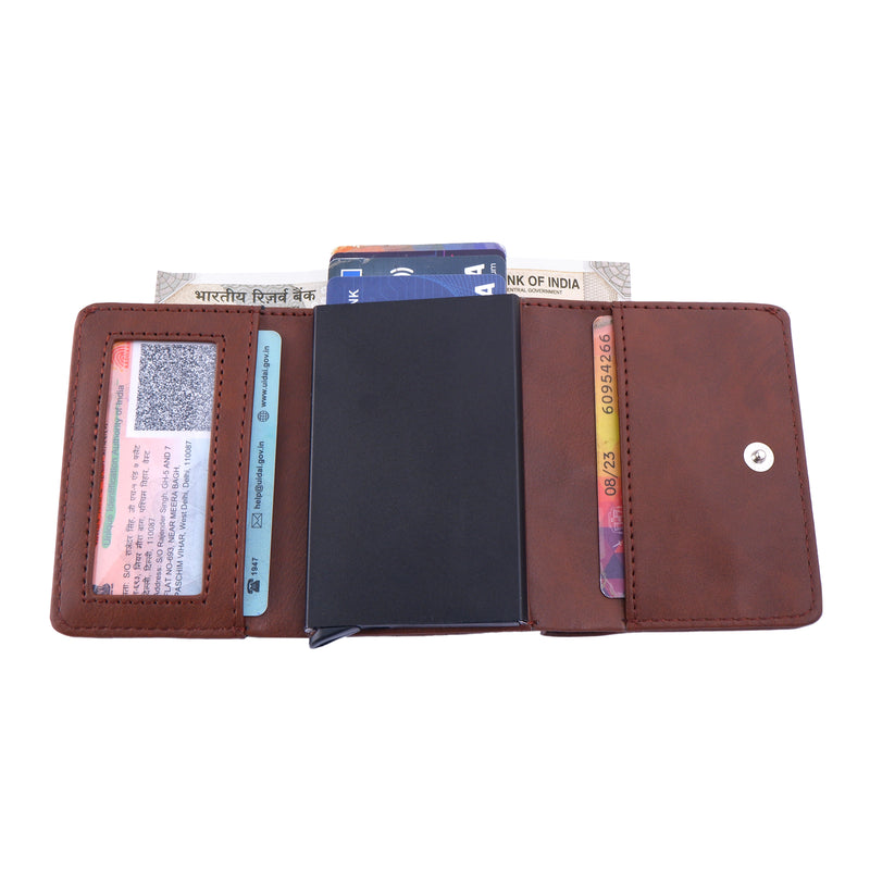 Dark Brown Pop Up Card Holder Wallet For Men