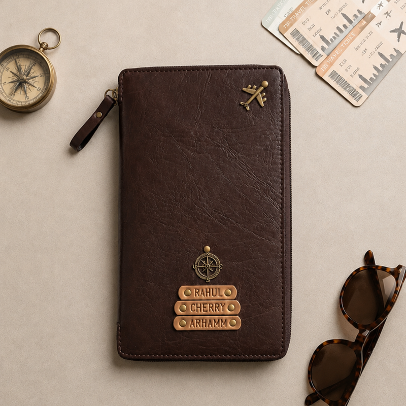 Dark Brown Zipper Folder (Holds upto 3 Passports)