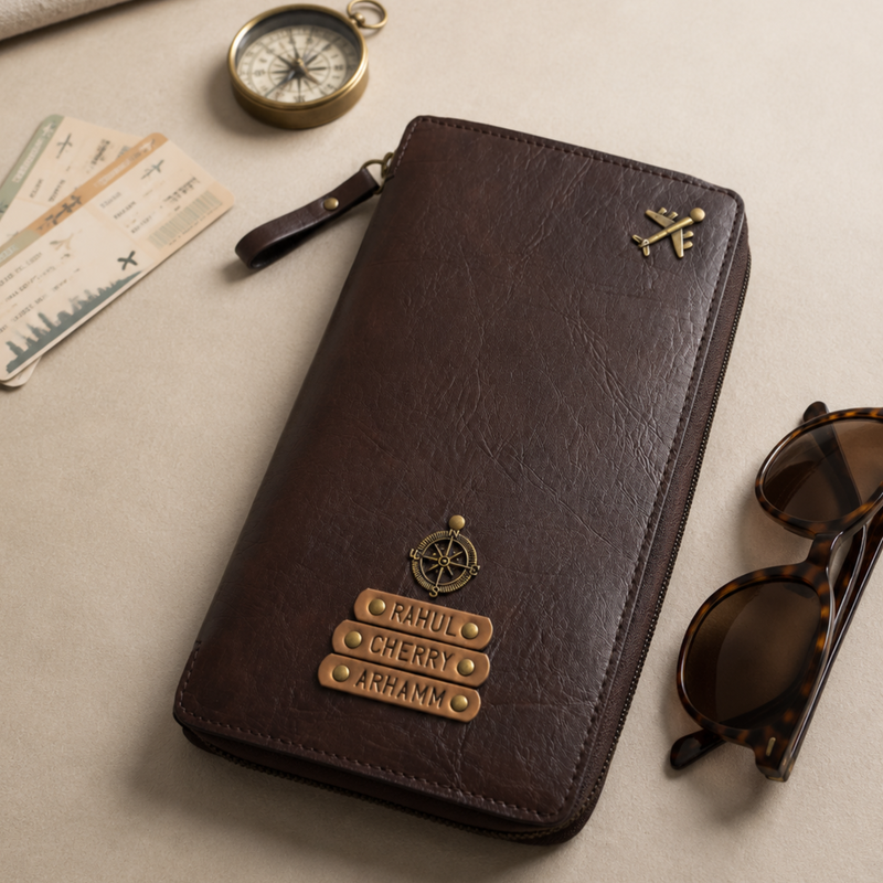 Dark Brown Zipper Folder (Holds upto 3 Passports)