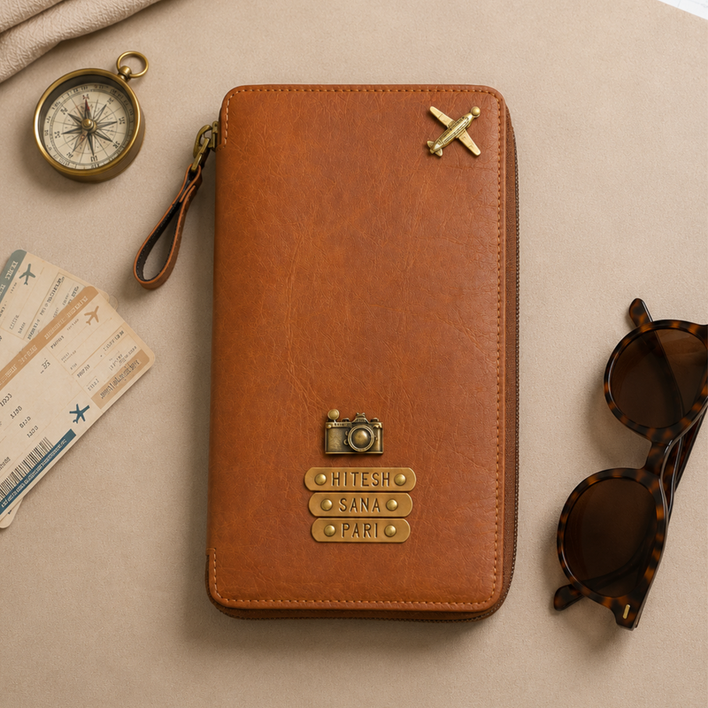 Tan Zipper Travel Folder (Holds upto 3 Passports)