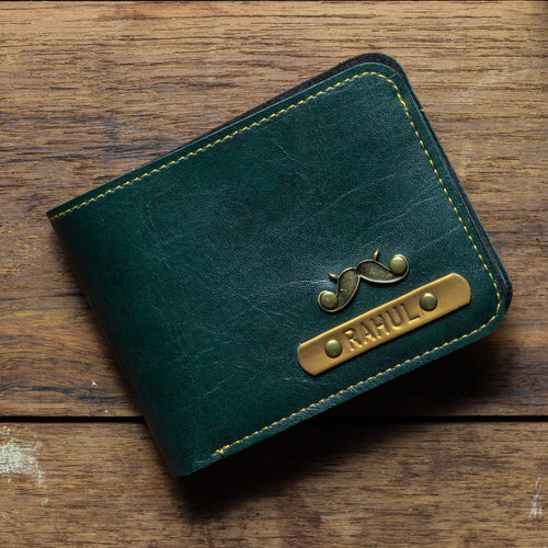 Brucle Gray and Green Men's Wallet | Genuine Tumbled Leather