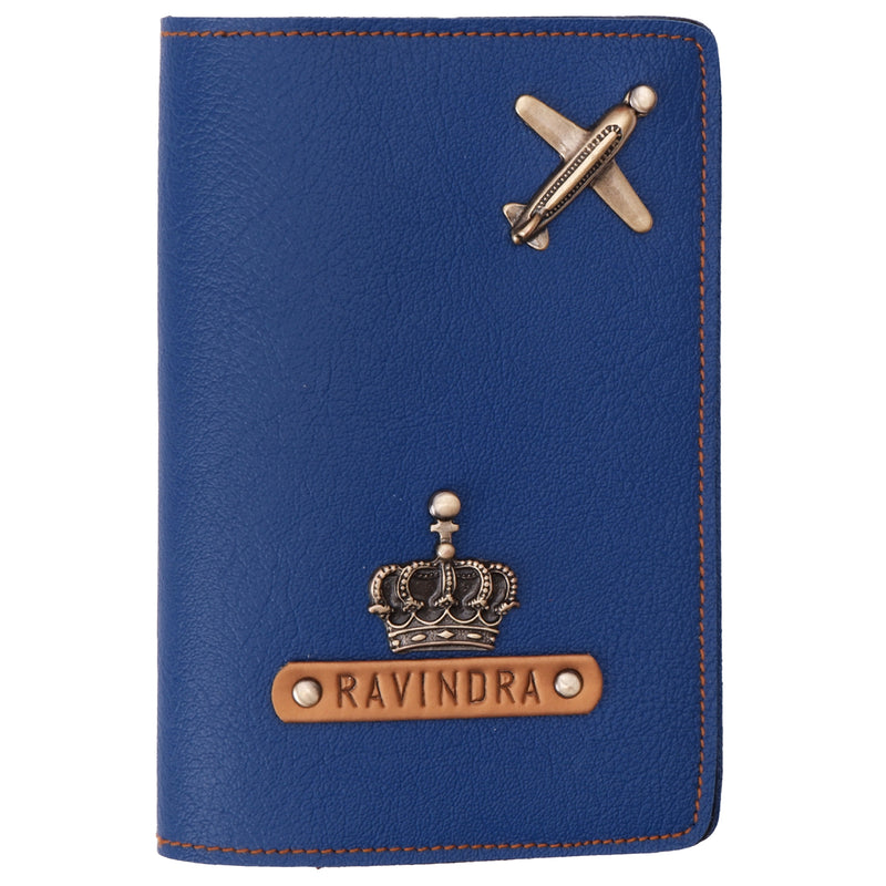 Personalized Navy Blue Leather Finish Passport Cover