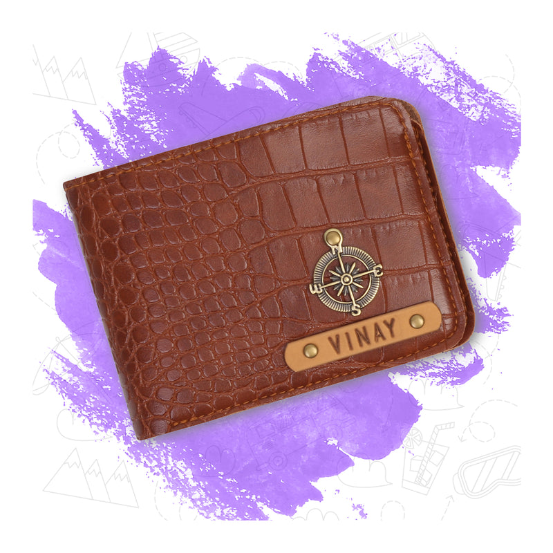 Personalised Tan Vegan Exotic Leather Mens Wallet